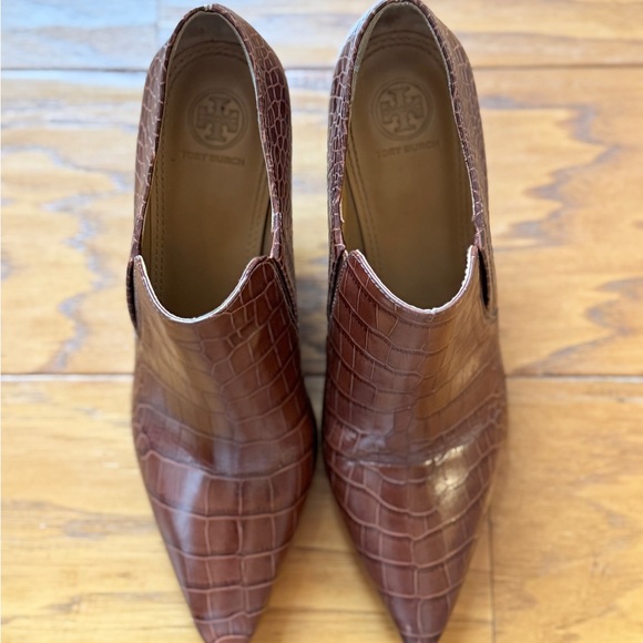 TORY BURCH Georgina BOOTIE Brown Crocodile Effect POINTY HEEL Size 9.5M - Picture 6 of 14